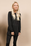 Black Solid Tunic Top and Slim Fit Pants Two Piece Set