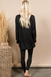 Black Solid Tunic Top and Slim Fit Pants Two Piece Set