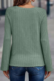 Green Khaki Ribbed Round Neck Knit Long Sleeve Top
