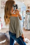Gray Boatneck Batwing Sleeve Cording Blouse