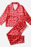 Red Christmas Lettering Silky Family Pajamas Pants Set