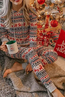 Christmas Print Hooded 2PCS Pajamas Set 
