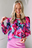 Multicolor Floral Print Ruched Sleeve Puff Sleeve Blouse