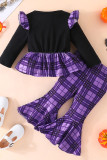 Halloween Print Plaid Girl Tops With Bell Pants 2pcs Set