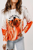 Orange Skeleton Slogan Tie Dye Print Distressed Sweatshirt