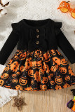 Pumpkin Print Buttoned Girl Dress