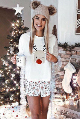 Christmas Reindeer Print 2PCS Pajamas Set  