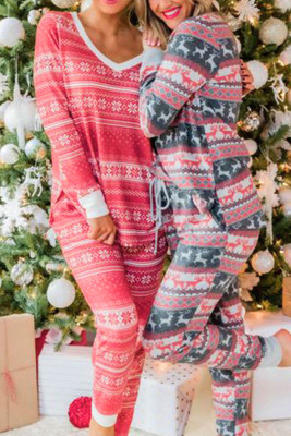 Christmas Reindeer Snowflake Print 2PCS Pajamas Set 