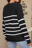 V Neck Button Down Striped Knit Sweater