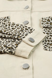 Apricot Plus Size Leopard Sleeve Raw Hem Denim Jacket
