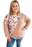 Pink Cow Spots Colorblock Long Sleeve Plus Size Top