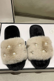 Fluffy Pearl Flat Sandals 