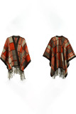 Tassle Plaid Front Open Cape