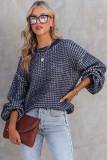 Black Heathered Knit Drop Shoulder Puff Sleeve Sweater