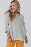 Beige Slouchy Textured Knit Loose Sweater