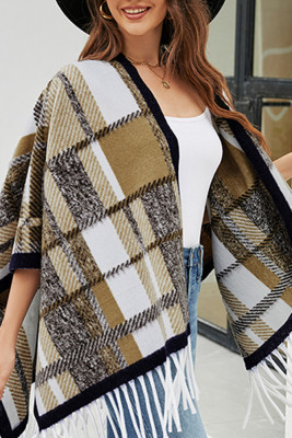 Tassle Plaid Front Open Cape