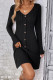 Black Buttoned Down V Neck Rib Dress