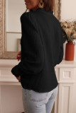 Black White Lace Crochet Trim Deep V Neck Textured Blouse