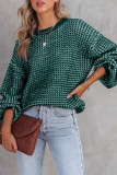 Green Heathered Knit Drop Shoulder Puff Sleeve Sweater
