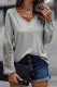 Gray Crochet Lace Patch Raglan Sleeve Top