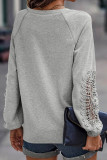 Gray Crochet Lace Patch Raglan Sleeve Top