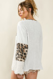 White Leopard Patch Puff Sleeve Textured Blouse