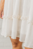 White Jacquard Square Neck Bubble Sleeve Dress