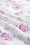 Purple Floral Print Pleated Flap Pocket Shirt