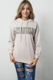 Khaki LOS ANGELES Leopard Letter Graphic Hooded Sweatshirt