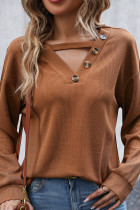 Button V Neck Waffle Top
