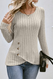 Apricot Ribbed Knitting SIde Button Top