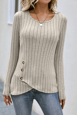 Apricot Ribbed Knitting SIde Button Top