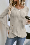Apricot Ribbed Knitting SIde Button Top