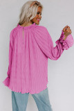 Pink Striking Pleated Flared Cuff Long Sleeve Blouse