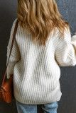 White Ribbed Knit Round Neck Slouchy Chunky Sweater