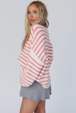 Pink Striped Drop Shoulder Oversized Sweater
