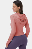 Pink Cutout Cropped Sporty Drawstring Hoodie