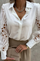Plain Button Up Lace Sleeves Blouse Shirt