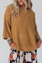 Brown Slouchy Textured Knit Loose Sweater