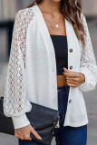 White Open Button Lace Sleeves Cardigan