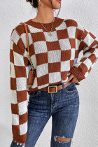 Plaid Checked Colorblock Knitting Sweater 