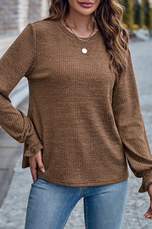 Plain Crew Neck Puff Sleeves Top 