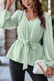 Tie Waist Smocked V Neck Top 