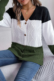 Cable Knit Colorblock Button Cardigan 