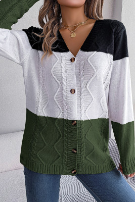 Cable Knit Colorblock Button Cardigan 