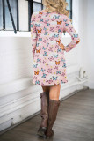 V Neck Flower Reindeer Butterfly Print Mini Dress 