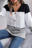 Cable Knit Colorblock Button Cardigan 