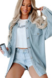 Sky Blue Waffle Knit Pocketed Button-Up Shacket