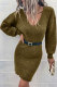 Green V Neck Bodycon Sweater Dress
