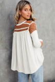 White Contrast Crochet Lace Henley Top